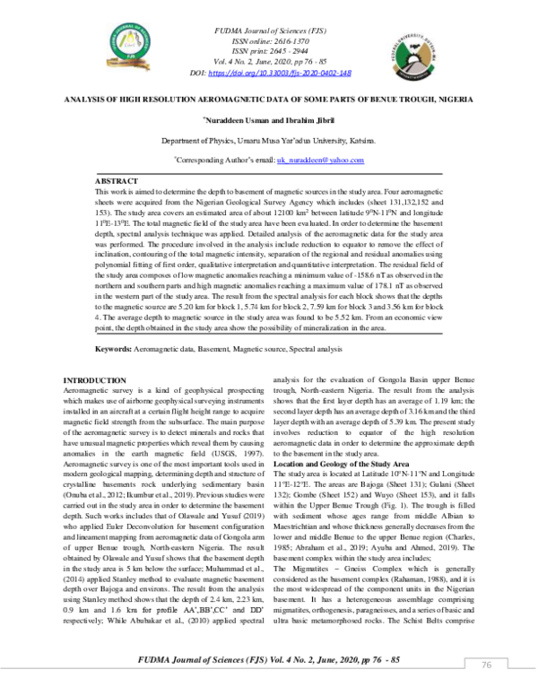 (PDF) Analysis of High Resolution Aeromagnetic Data of Some Parts of ...