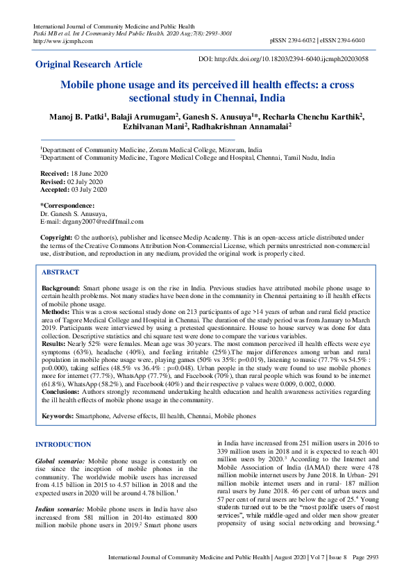 (PDF) Mobile phone usage and its perceived ill health effects: a cross ...