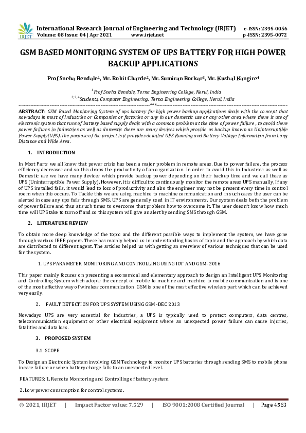 (PDF) IRJET- GSM BASED MONITORING SYSTEM OF UPS BATTERY FOR HIGH POWER ...