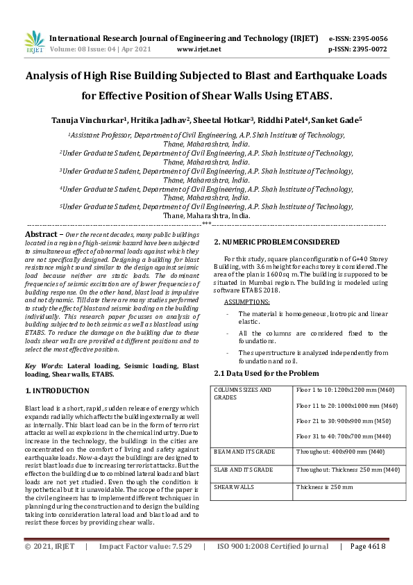 (PDF) IRJET- Analysis of High Rise Building Subjected to Blast and ...