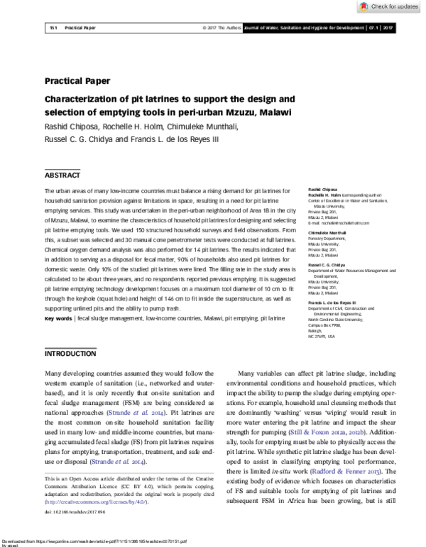 (PDF) Characterization of pit latrines to support the design and