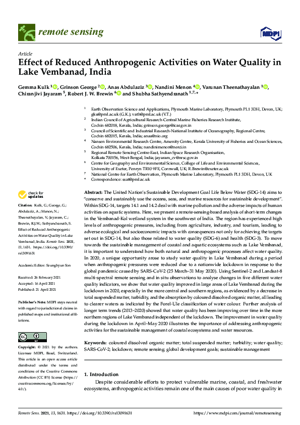 (PDF) Effect of Reduced Anthropogenic Activities on Water Quality in ...