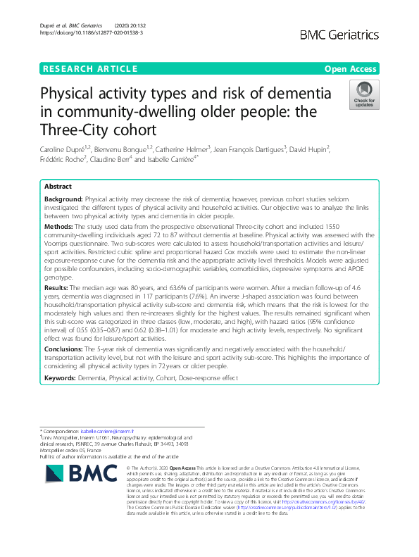 (PDF) Physical activity types and risk of dementia in community ...