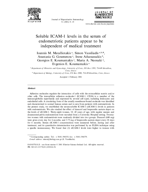 (PDF) Soluble ICAM-1 levels in the serum of endometriotic patients ...