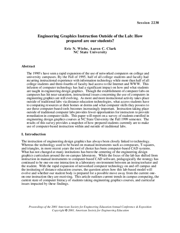 (PDF) Engineering Graphics Instruction Outside Of The Lab: How Prepared ...