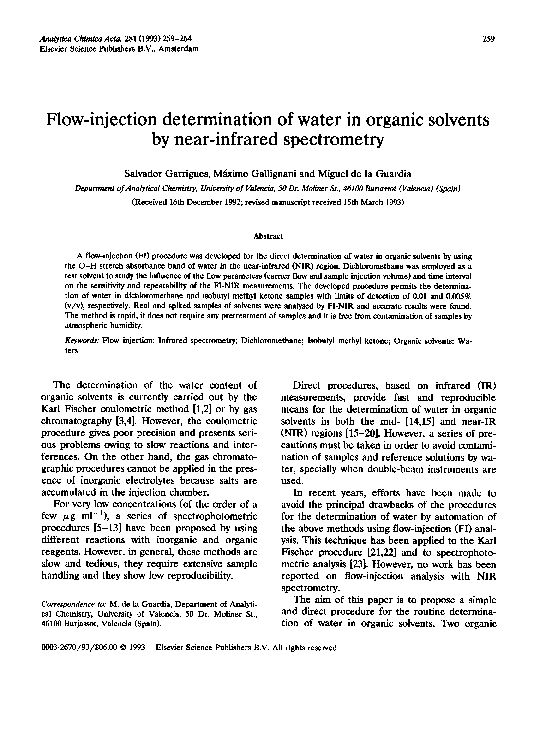 (PDF) Flow-injection determination of water in organic solvents by near ...
