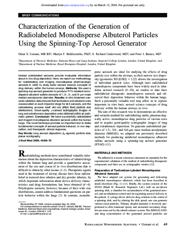(PDF) Characterization of the generation of radiolabeled monodisperse