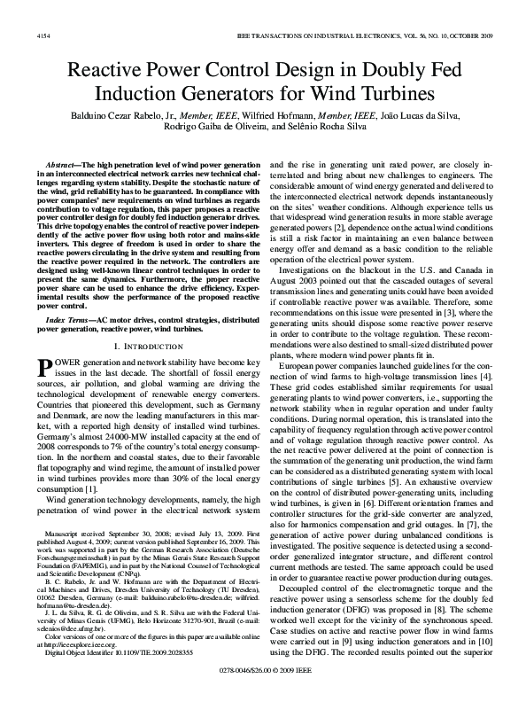 (PDF) Reactive Power Control Design in Doubly Fed Induction Generators ...