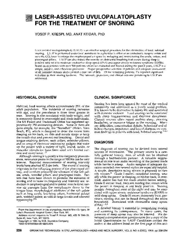 (PDF) Laser-assisted uvulopalatoplasty for the treatment of snoring