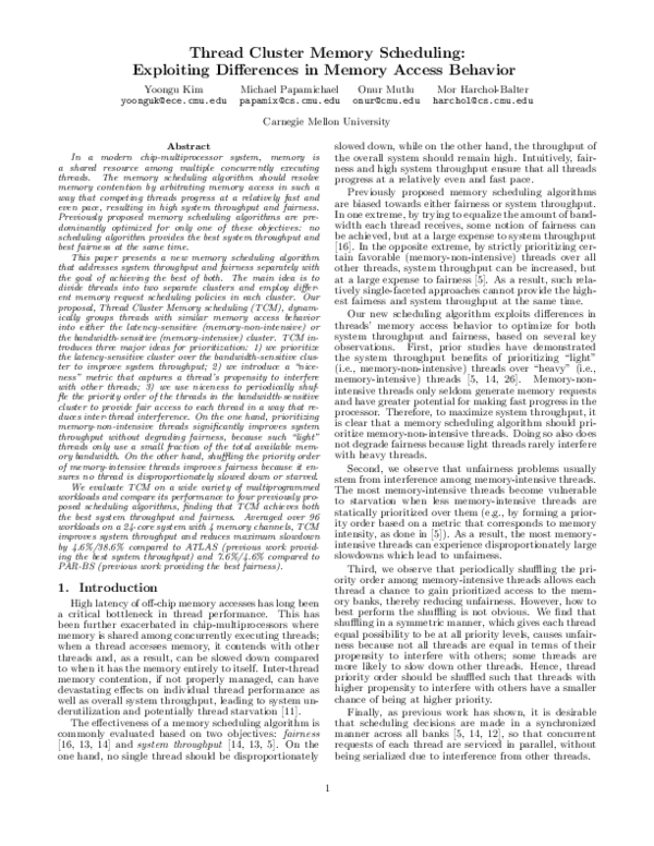 (PDF) Thread Cluster Memory Scheduling: Exploiting Differences in ...