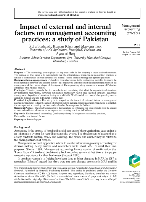 (PDF) Impact of external and internal factors on management accounting ...