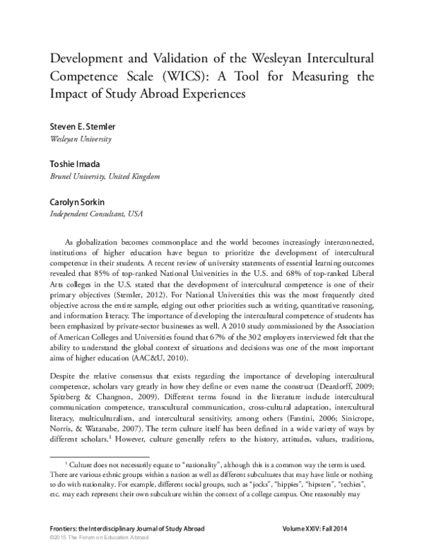 (PDF) Development and Validation of the Wesleyan Intercultural ...