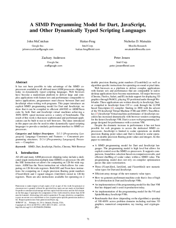 (PDF) A SIMD programming model for dart, javascript,and other ...