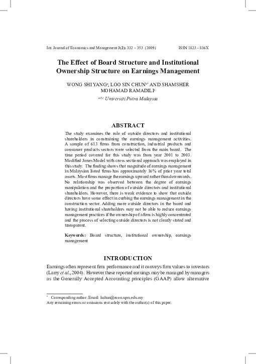 (PDF) The Effect of Board Structure and Institutional Ownership ...