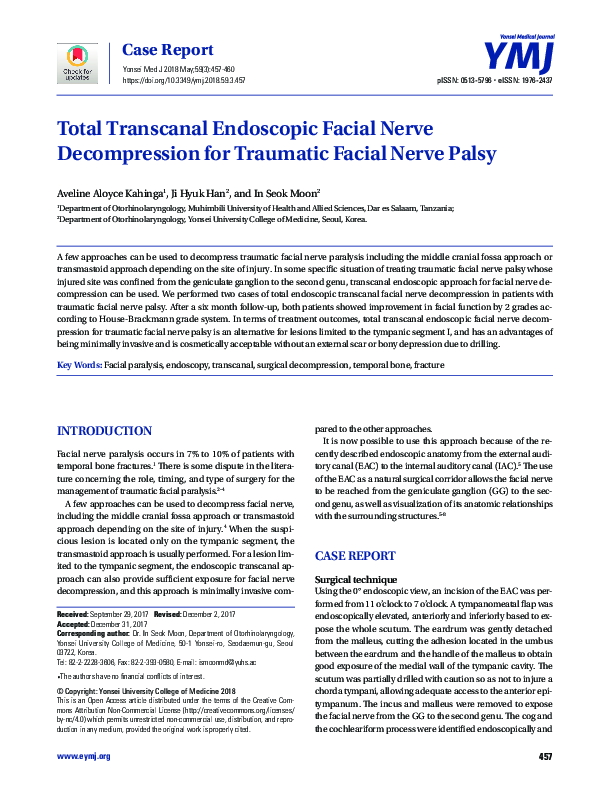 (PDF) Total Transcanal Endoscopic Facial Nerve for