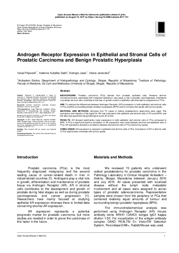 (PDF) Androgen Receptor Expression in Epithelial and Stromal Cells of ...