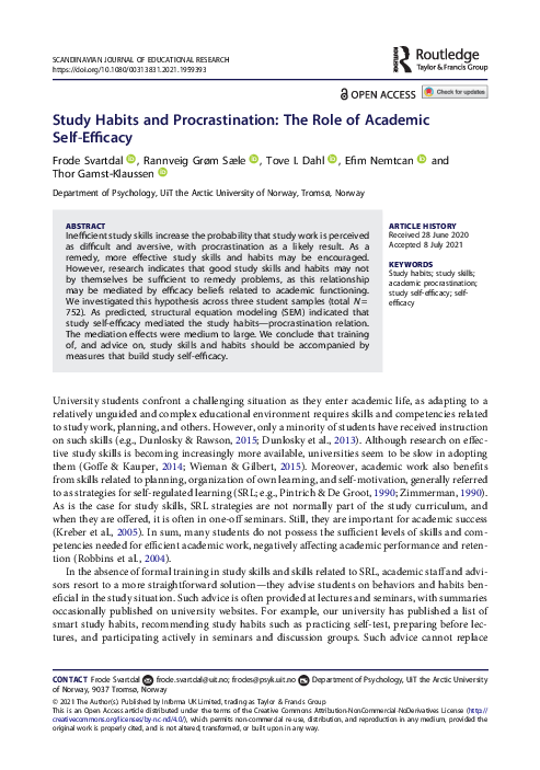 (PDF) Study Habits and Procrastination: The Role of Academic Self-Efficacy