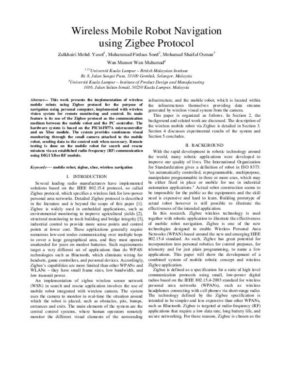 (PDF) Wireless Mobile Robot Navigation using Zigbee Protocol