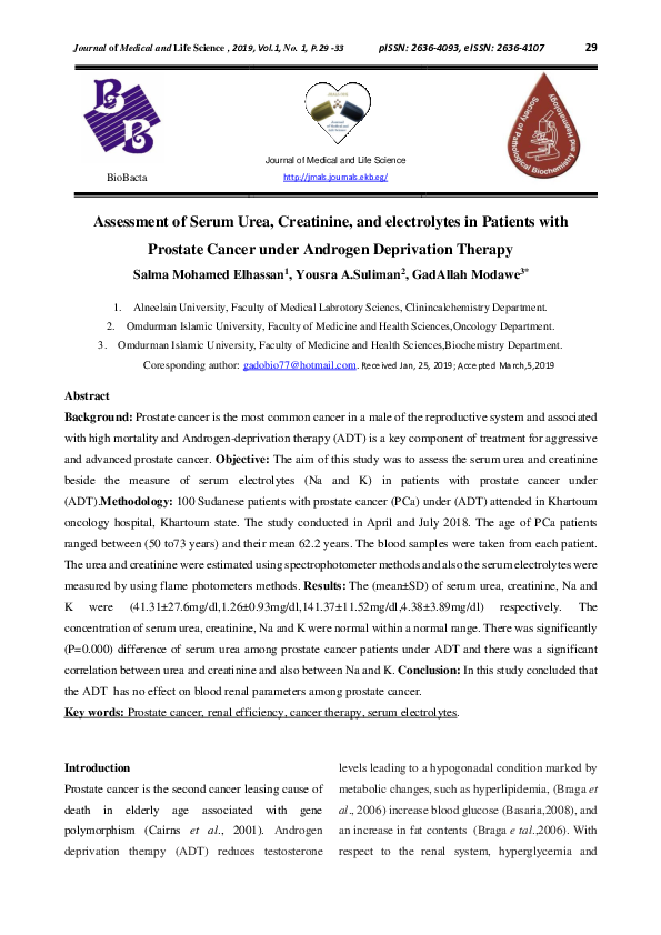 (PDF) Assessment of Serum Urea, Creatinine, and electrolytes in ...