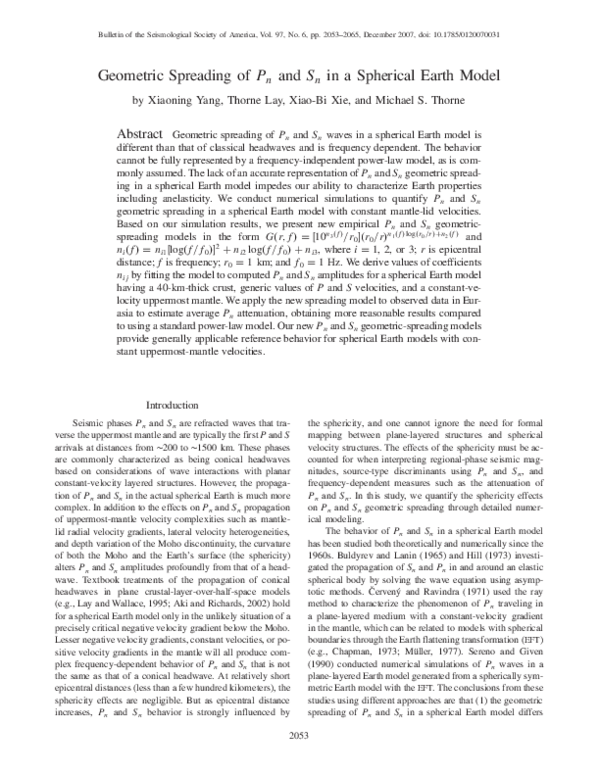 (PDF) Geometric Spreading of Pn and Sn in a Spherical Earth Model