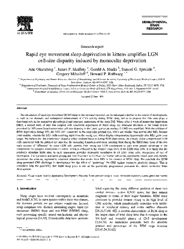 (PDF) Rapid eye movement sleep deprivation in kittens amplifies LGN ...