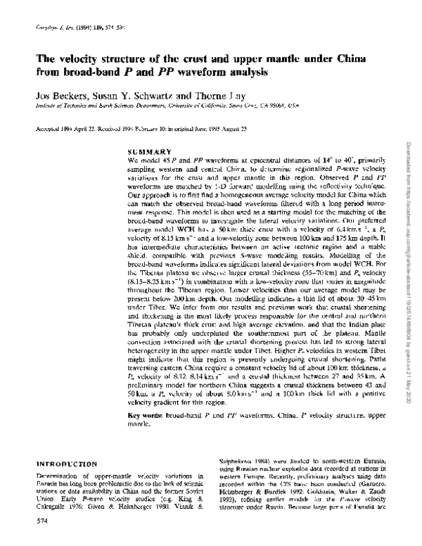 (PDF) The velocity structure of the crust and upper mantle under China ...