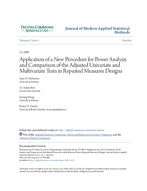 (PDF) Application of a New Procedure for Power Analysis and Comparison ...