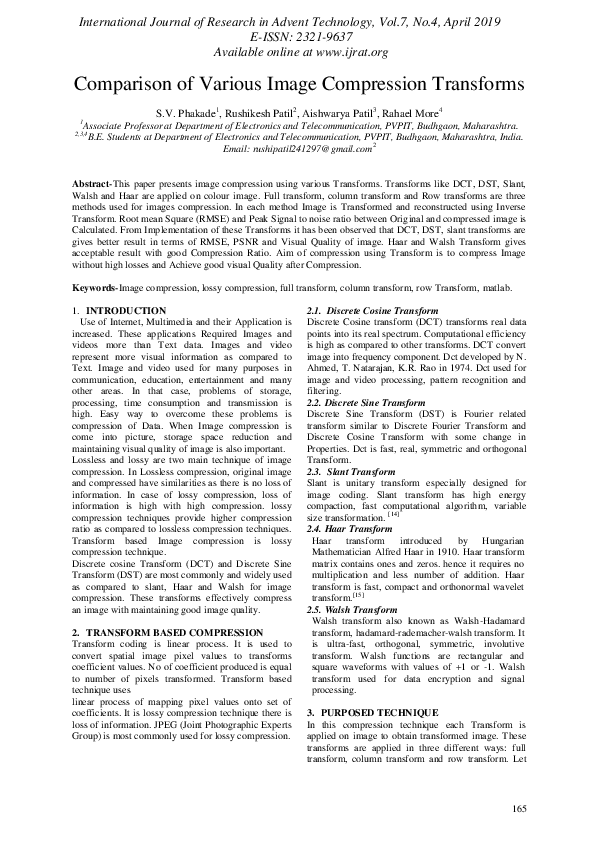 (PDF) Comparison of Various Image Compression Transforms