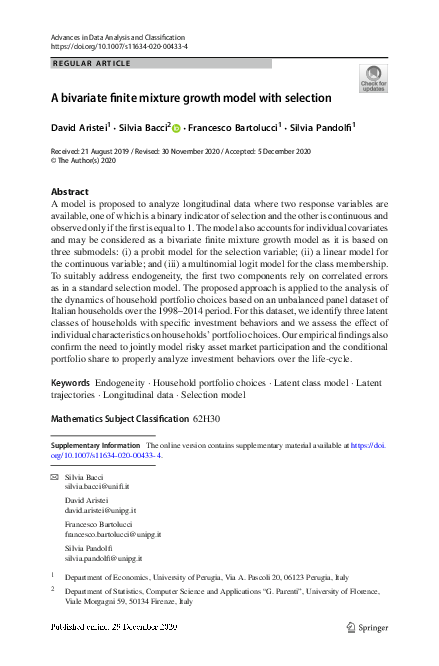 (PDF) A bivariate finite mixture growth model with selection