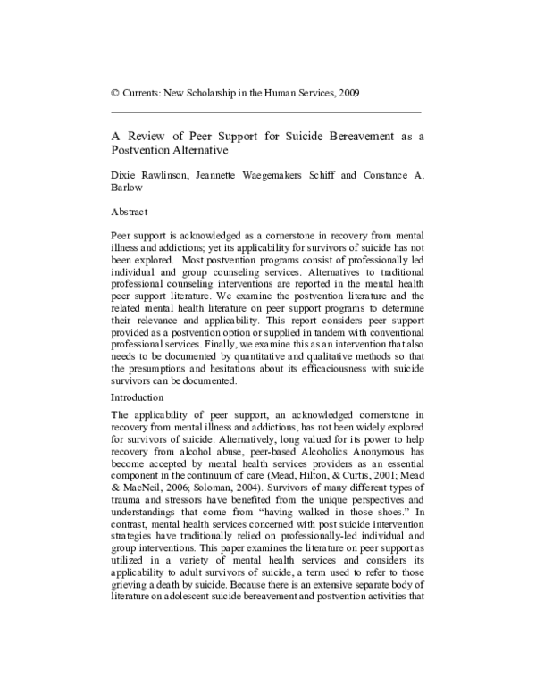 (PDF) A Review of Peer Support for Suicide Bereavement as a Postvention ...