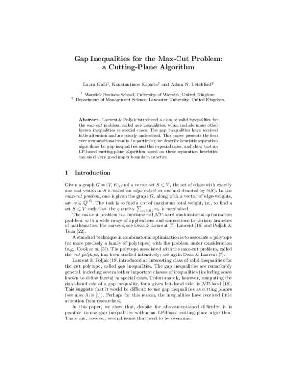 (PDF) Gap Inequalities for the Max-Cut Problem: A Cutting-Plane Algorithm