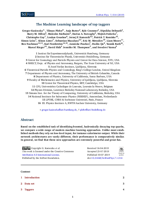 (PDF) The Machine Learning landscape of top taggers