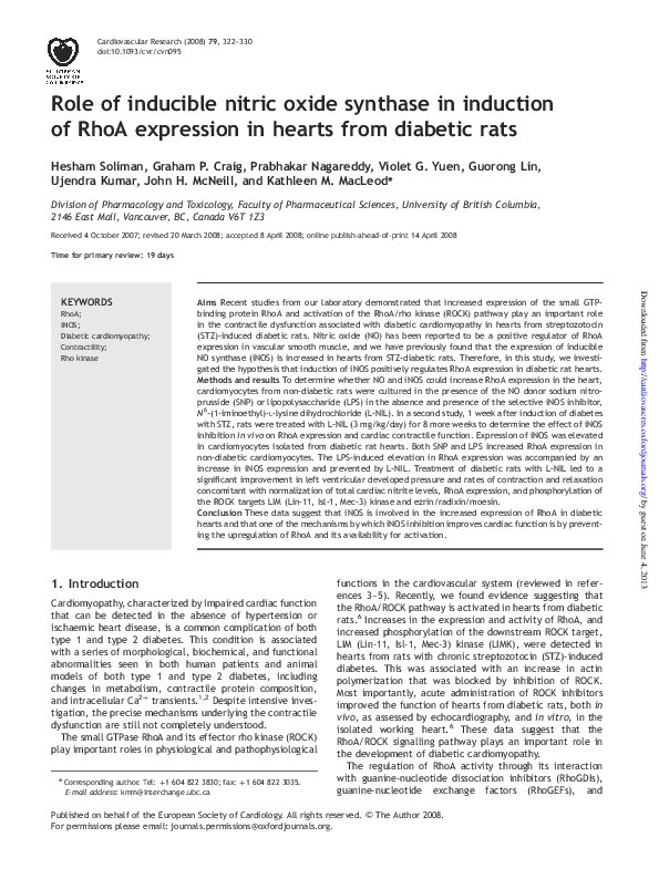 (PDF) Role of inducible nitric oxide synthase in induction of RhoA ...