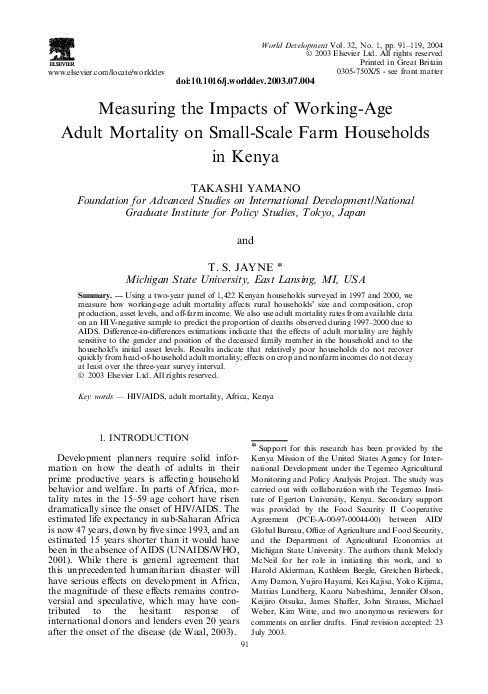 (PDF) Measuring the Impacts of Working-Age Adult Mortality on Small ...
