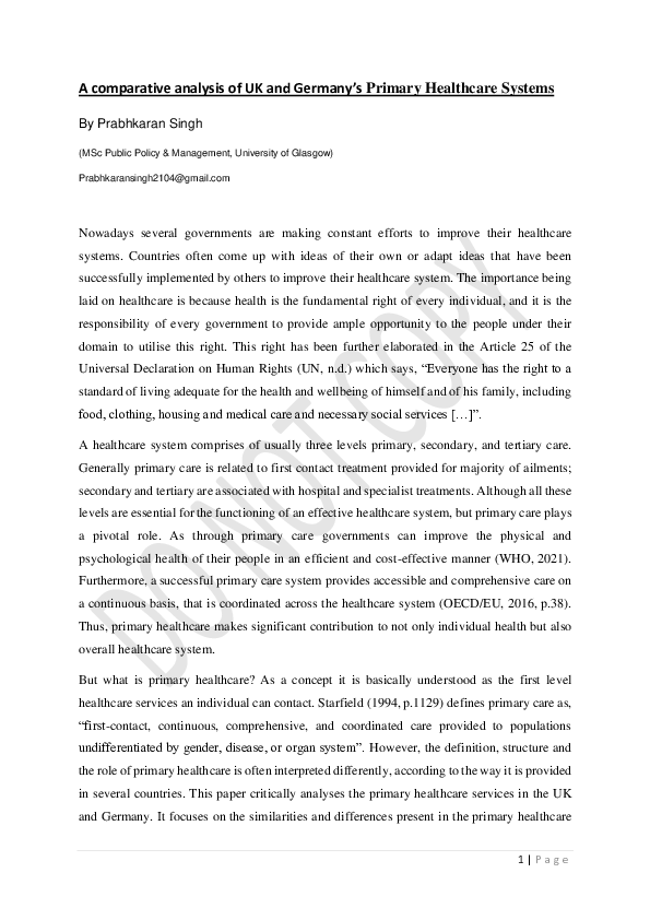 (PDF) A comparative analysis of UK and Germany's Primary Healthcare Systems
