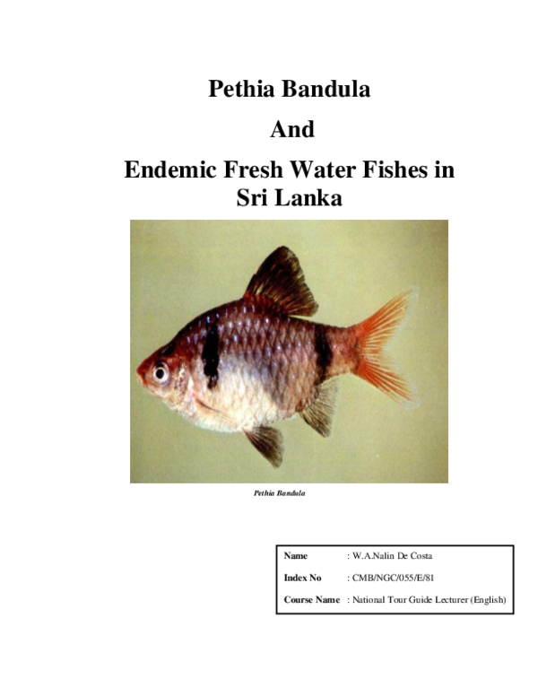 (PDF) Pethia Bandula And Endemic Fresh Water Fishes in Sri Lanka Name