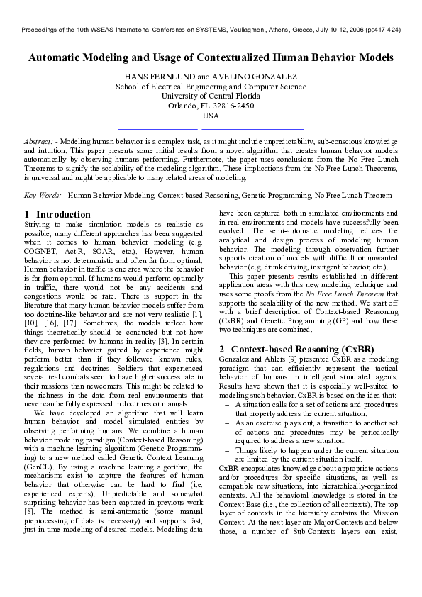 (PDF) Automatic modeling and usage of contextualized human behavior models