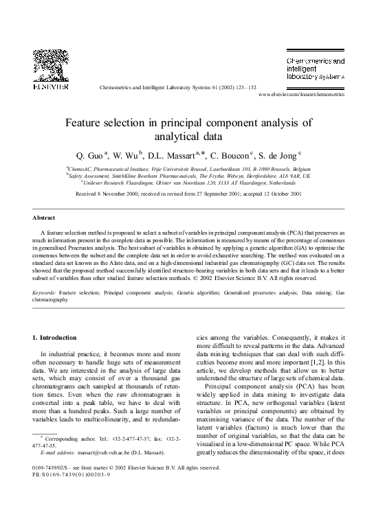 (PDF) Feature selection in principal component analysis of analytical data