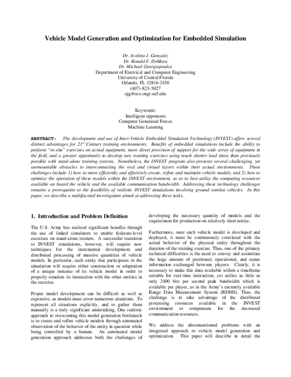 (PDF) Vehicle Model Generation and Optimization for Embedded Simulation