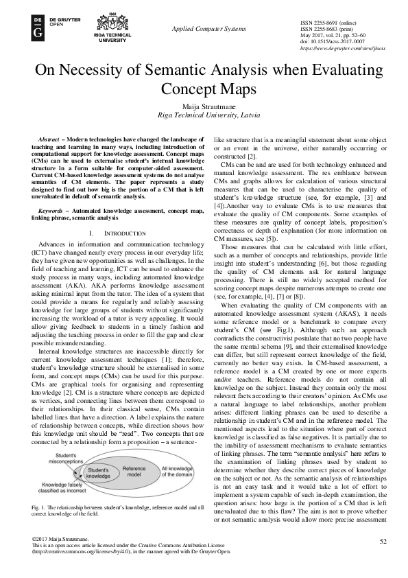 (PDF) On Necessity of Semantic Analysis when Evaluating Concept Maps