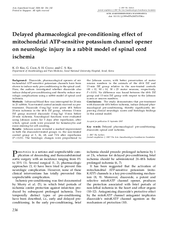 (PDF) Delayed pharmacological pre-conditioning effect of mitochondrial ...