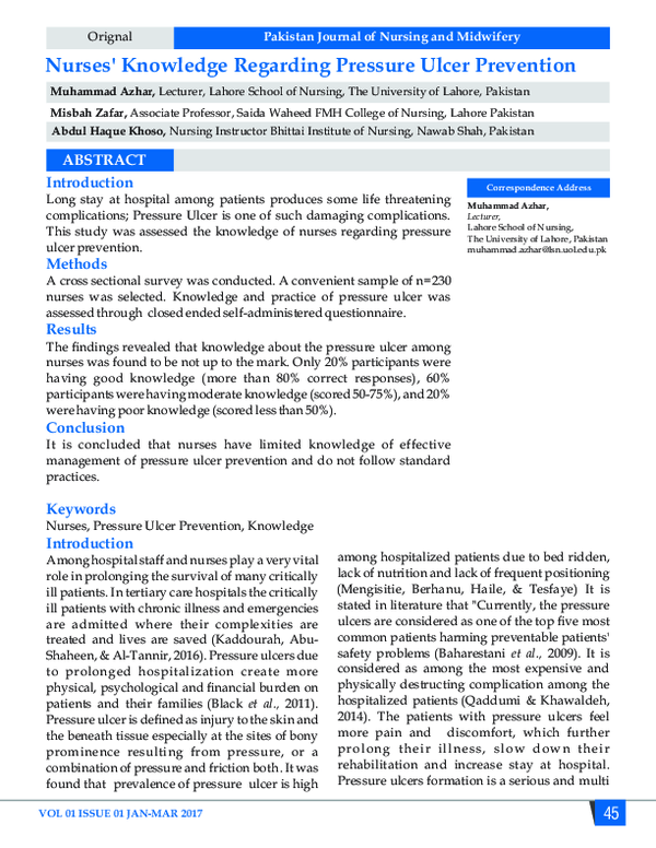 (PDF) Nurses' Knowledge Regarding Pressure Ulcer Prevention