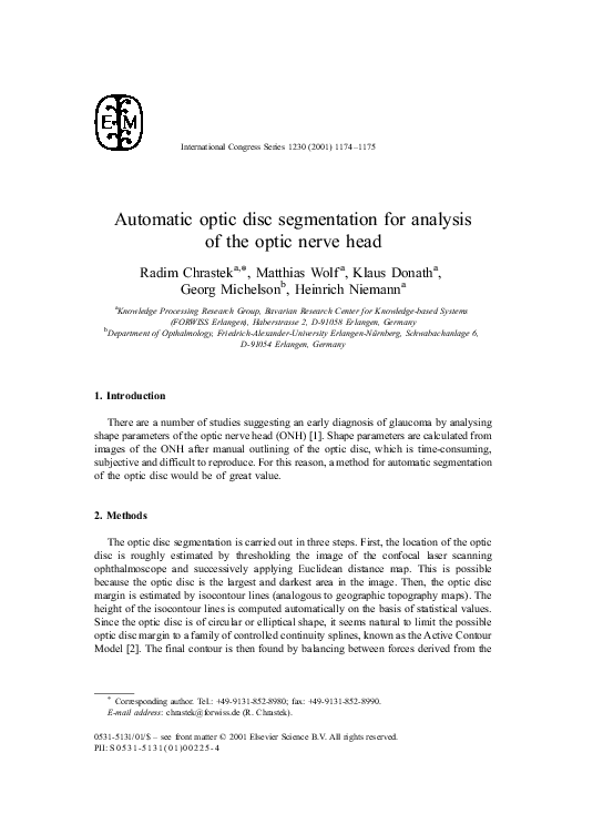 (PDF) Automatic optic disc segmentation for analysis of the optic nerve ...