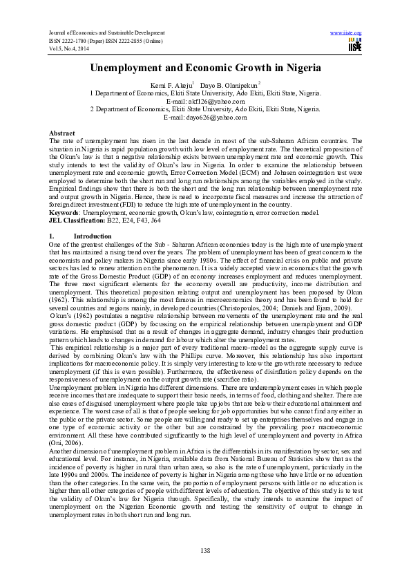 (PDF) Unemployment and Economic Growth in Nigeria