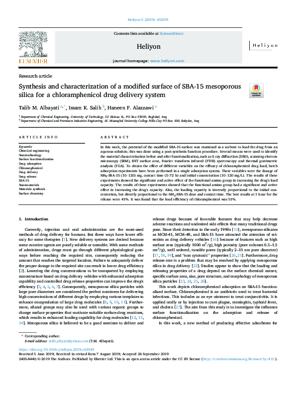 (PDF) Synthesis and characterization of a modified surface of SBA-15 ...