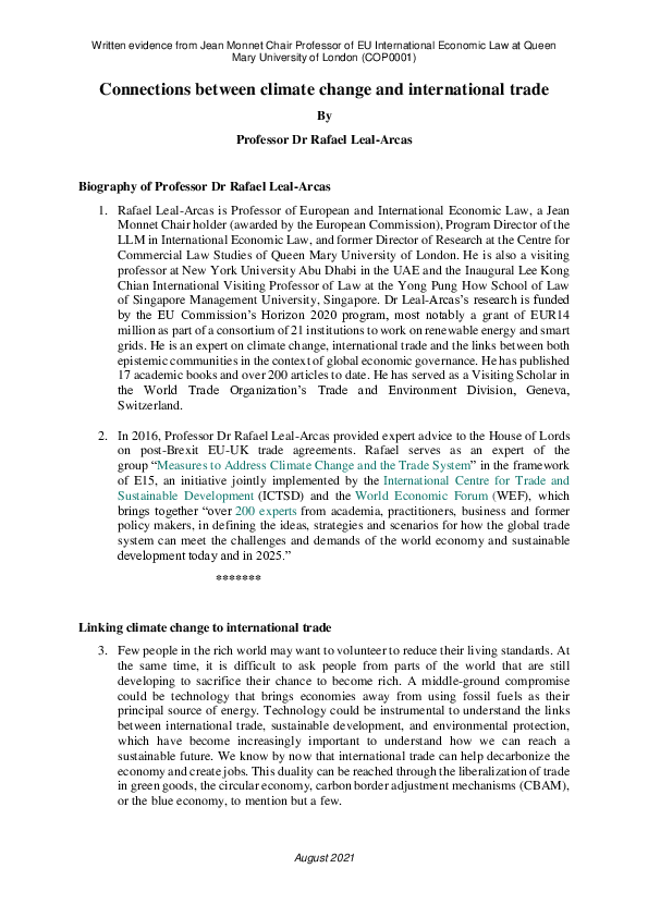 (PDF) Connections between climate change and international trade