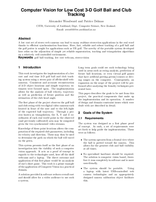 (PDF) Computer vision for low cost 3-d golf ball and club tracking