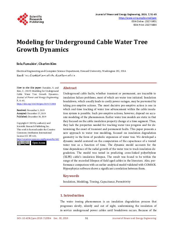 (PDF) Modeling for Underground Cable Water Tree Growth Dynamics