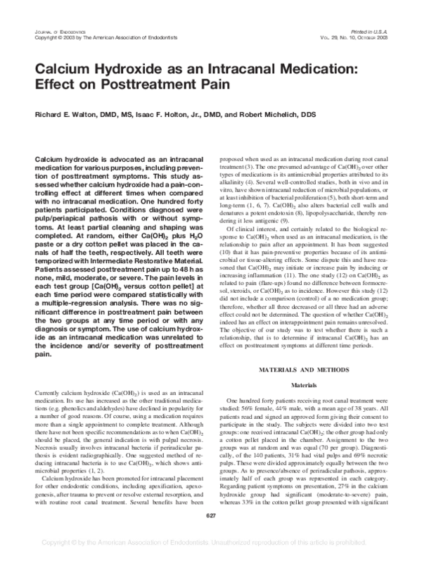 (PDF) Calcium Hydroxide As An Intracanal Medication: Effect On Post ...