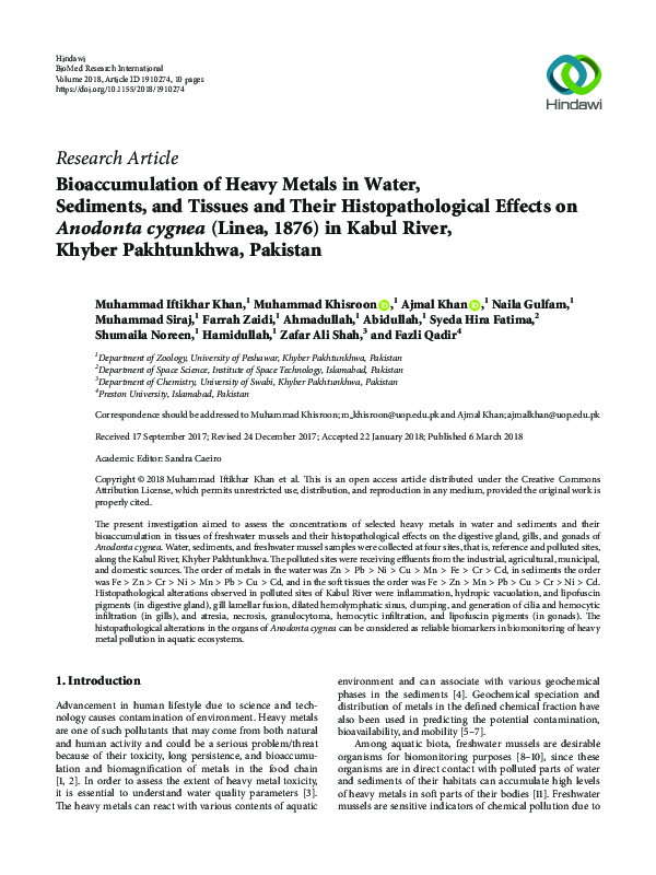 (PDF) Bioaccumulation of heavy metals in water, sediment and fish ...